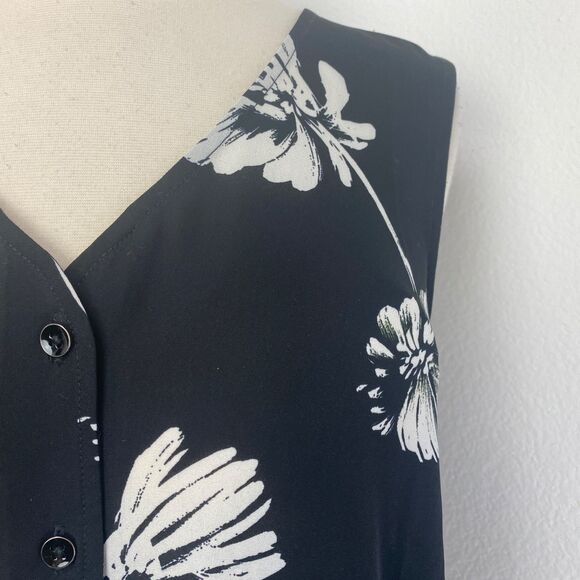 Cabi Black White Floral Chiffon Tank Top Small Button Front Resort Travel Boho - Picture 4 of 10